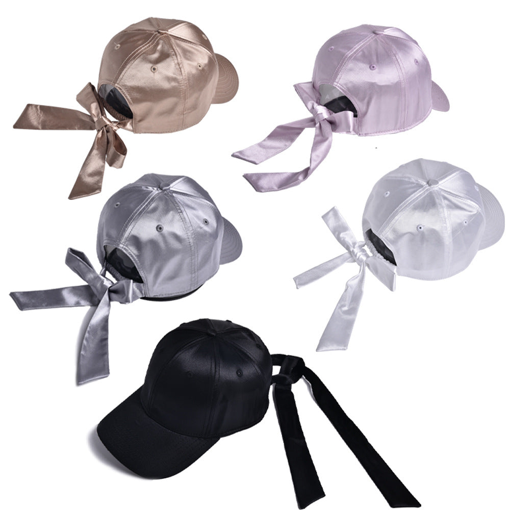 Wholesale  Satin Bright Ribbon Bow Casual Fashion Sunshade Hat